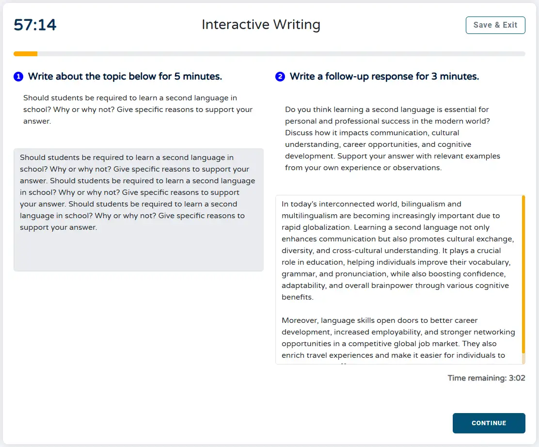 Writing module of free Duolingo mock test online with real exam simulation on Prep27